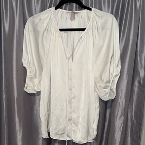 H&M White Blouse with Gathered Sleeves